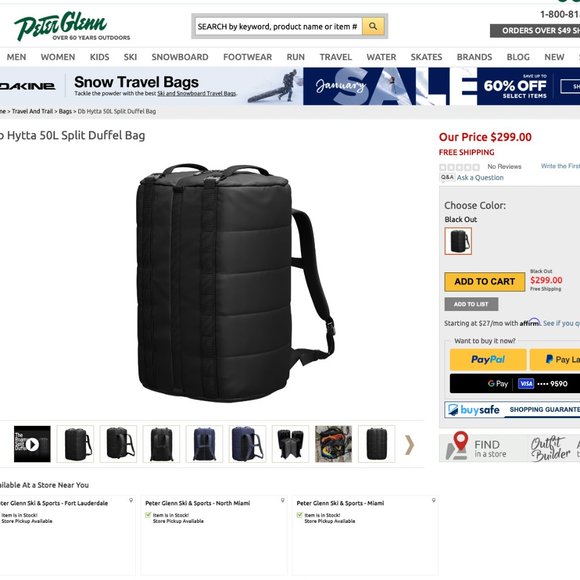 Db Journey Hytta Split Duffel Bag Backpack 50L - "DB" Carry-On Bag - Black Out - Picture 12 of 16